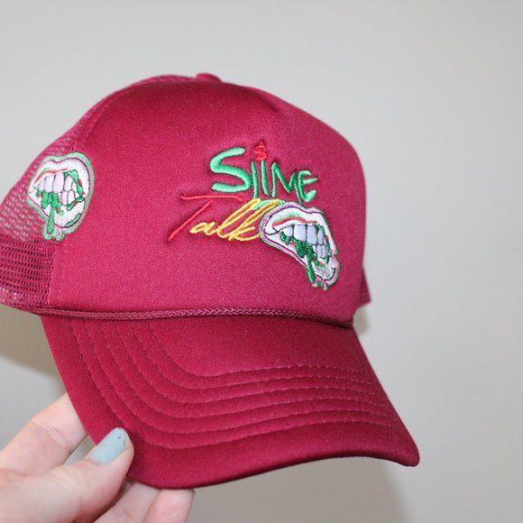 Slime Talk Men's Maroon Trucker Baseball Snapback Hat Cap - Picture 12 of 12